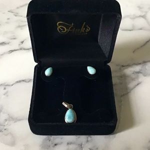 Larimar pendant and stud earrings
